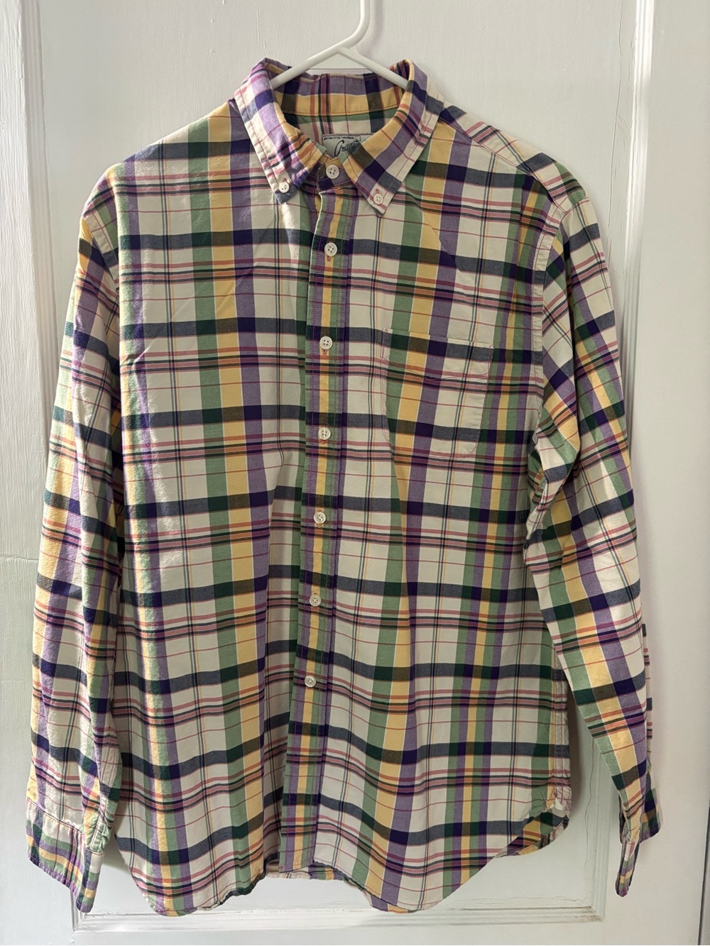 Grayers Plaid Button-Down Shirt in Cream, Green & Purple 100% Cotton